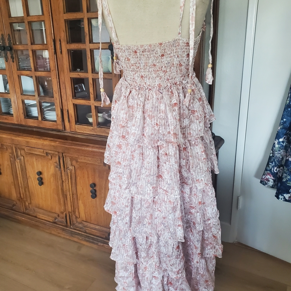 Petal & Pup Pink Floral Layered Midi Dress - Picture 3 of 7